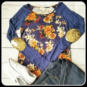 Floral Printed Raglan Sleeve Baseball T-Shirt